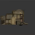 Vintage Wooden Architectural Models With Detailed Frames And Small Structures 3d model