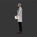 Professional Male Doctor Character In White Lab Coat Holding Folder Standing Against Gray Background