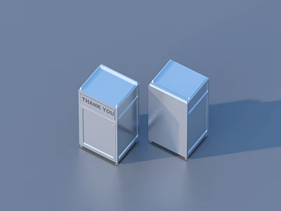 Two Silver Cube Household Storage Boxes With Thank You Label For Daily Use 3d model