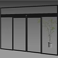 Sliding Door with Glass Panels and Black Frame in Modern Interior with Potted Plant
