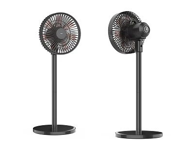 Two Modern Black Standing Air Conditioner Fans With Adjustable Head And Stable Base 3d model