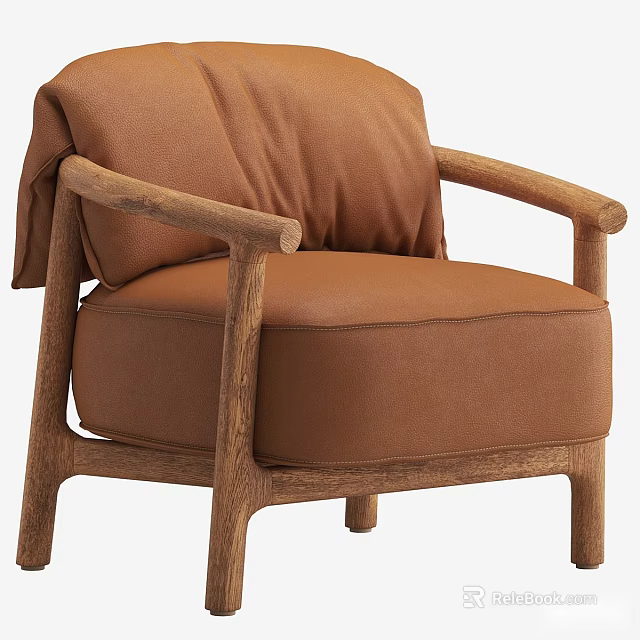 Modern Single Sofa With Leather Upholstery Wooden Arms And Legs Elegant Design 3d model 