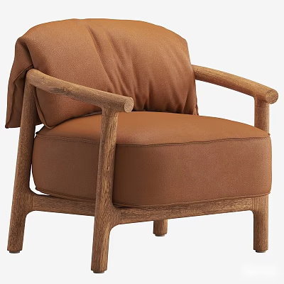 Modern Single Sofa With Leather Upholstery Wooden Arms And Legs Elegant Design 3d model