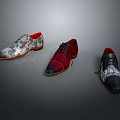 Lace Up Leather Dress Shoes in Silver Patterned Red and Black with Brown Soles