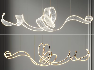 Modern Artistic Curved Ribbon Chandelier With LED Light And Sleek Design Fixture 3d model