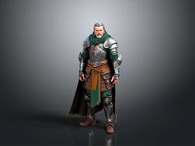 Medieval Armored Man In Green Cloak And Detailed Metal Armor 3d model