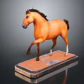 Brown Horse Model With Black Mane Tail And Raised Front Leg On Wooden Base