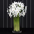 Fresh White Flowers With Yellow Centers In Clear Glass Vase