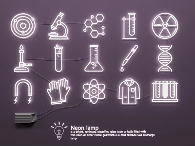 Vibrant Neon Scientific Icons Lamp Combination With Laboratory Elements And Symbols 3d model