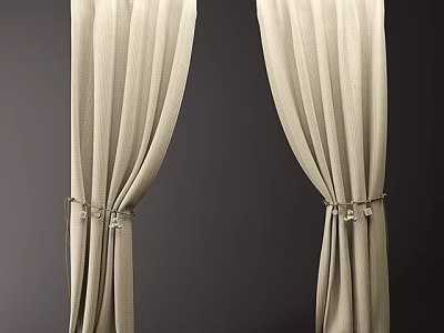Beige Curtains Hung On Both Sides Tied With Decorative Cords Soft Fabric Against Dark Background 3d model