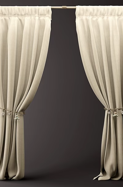 Beige Curtains Hung On Both Sides Tied With Decorative Cords Soft Fabric Against Dark Background 3d model