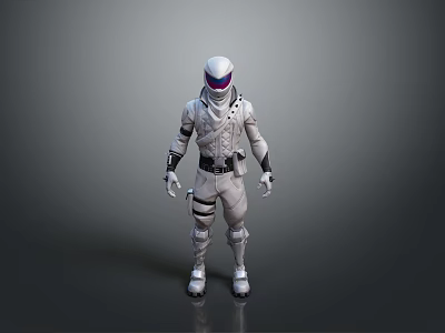 White Armored Sci Fi Character With Helmet Visor And Tactical Gear Standing Pose 3d model