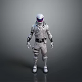 White Armored Sci Fi Character With Helmet Visor And Tactical Gear Standing Pose