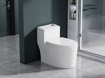 Modern White Toilet In Bathroom Interior With Gray Floor Green Wall And Shower Enclosure 3d model