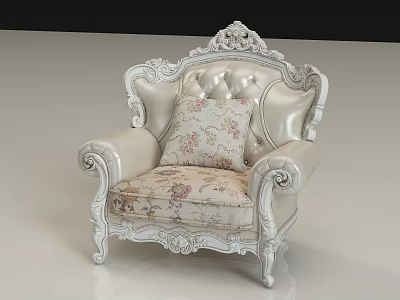 Classic White Carved Single Sofa With Curved Back And Floral Pattern 3d model