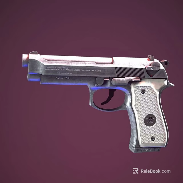 Silver Metal Handgun With Textured Grip Trigger Barrel And Purple Background 3d model