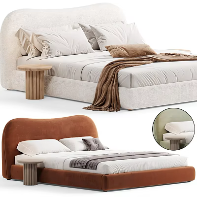 Double Bed Featuring White Frame Brown Headboard Soft Pillows Cozy Blanket and Bedside Table 3d model