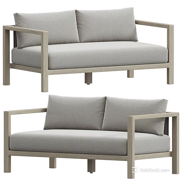 Modern Light Gray Outdoor Sofa With Wooden Frame And Comfortable Cushions 3d model