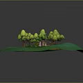Lush Green Natural Landscape With Small Orange Roof House And Surrounding Trees
