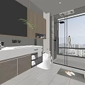 Modern Bathroom Interior Design With Large Mirror Wooden Cabinets Decorative Plant And Glass Shower