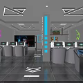 Modern Internet Cafe Interior With Comfortable Seats Gaming Computers And LED Lighting 3d model