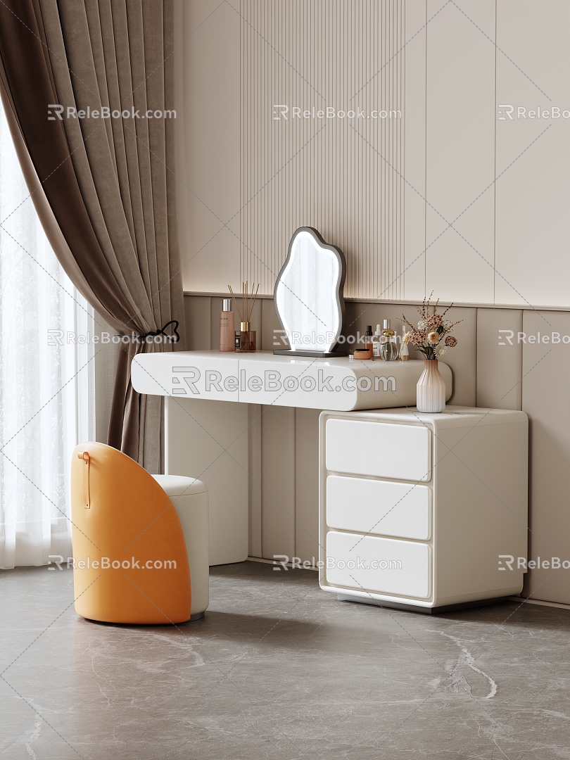 Creamy Italian Style Minimalist Bedroom Dressing Table Dressing Stool Dressing Mirror Combination model