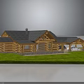 Rustic Log Cabin Featuring Black Roof Wooden Porch Green Lawn White Car And Water Reflection