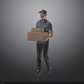 A Man Wearing Cap Walking And Holding Two Cardboard Boxes