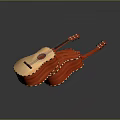 Art Supplies Decorated Musical Instruments Including Decorative Wooden and Red Acoustic Guitars