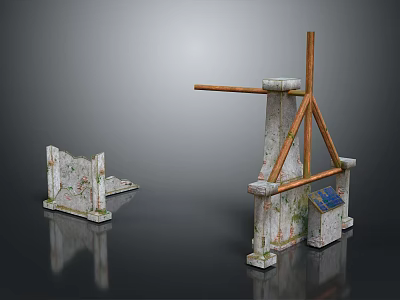 Ancient Stone Ruins Scenery with Weathered Surfaces and Wooden Beams 3d model