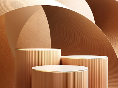 Commercial Equipment Brown And White Cylindrical Display Pedestals With Curved Brown Structures Background 3d model