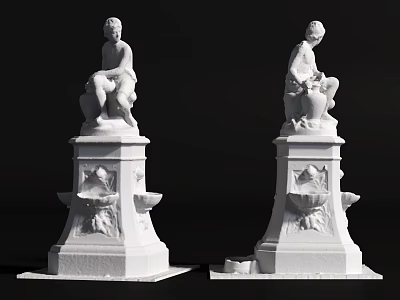 Elegant Classical Garden Landscape Sculpture with Seated Figure on Ornate Pedestal 3d model