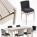 Modern Light Colored Table And Chair Set With Black Cushioned Seats 3d model
