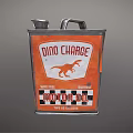 Dino Charge Industrial Metal Fuel Canister With Orange Body Dinosaur Logo And Checkered Pattern