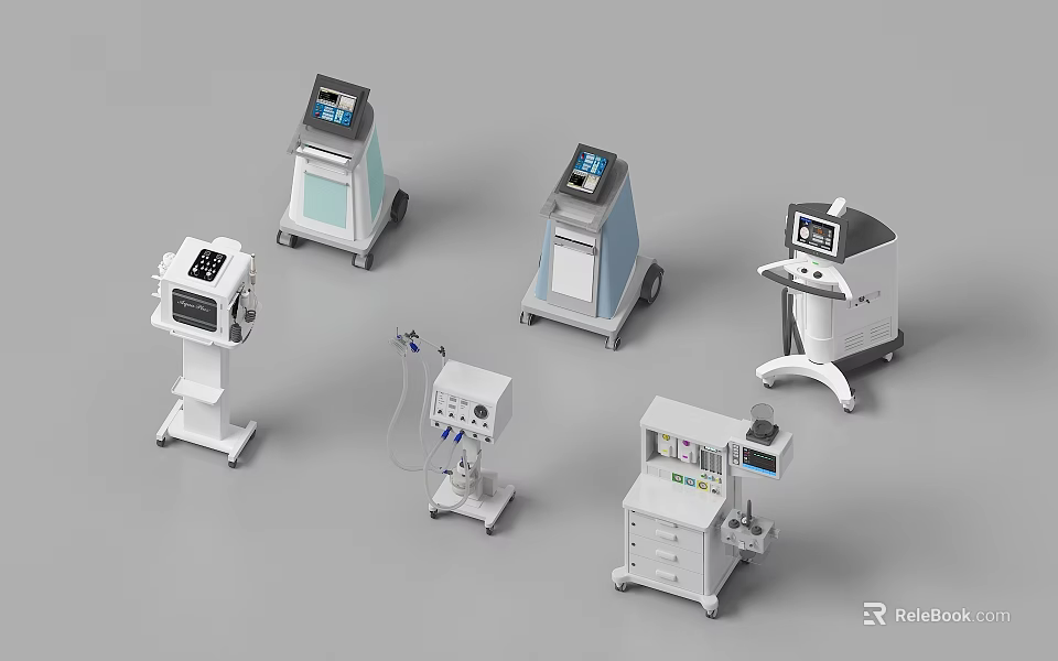 Advanced Medical Devices Collection With Mobile Carts Monitor Displays And Therapeutic Equipment 3d model 