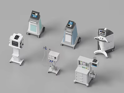 Advanced Medical Devices Collection With Mobile Carts Monitor Displays And Therapeutic Equipment 3d model