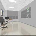White Interior Monitoring Room With Large Data Display Screen Computer And Office Chair