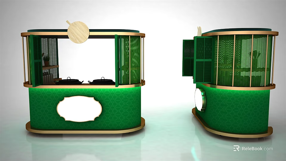 Green Functional Cart With Wooden Accents Transparent Windows And Mesh Design 3d model 