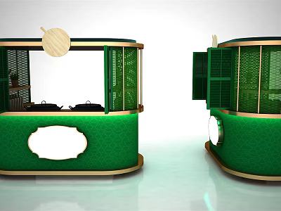 Green Functional Cart With Wooden Accents Transparent Windows And Mesh Design 3d model