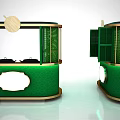 Green Functional Cart With Wooden Accents Transparent Windows And Mesh Design