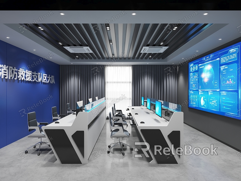 Command Center Control Center Rescue Brigade Control Center Combat Command Room Operation Desk Science and Technology Large Screen Office Desk and Chair Interactive Touch Screen Rescue Brigade model