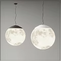 Modern Spherical Pendant Lights With Moon Texture And Black White Base 3d model