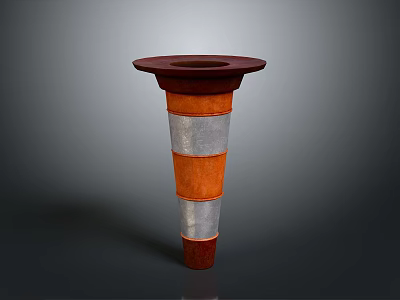 Red Brown And Silver Striped Traffic Cone With Round Top Base And Conical Shape 3d model