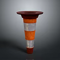 Red Brown And Silver Striped Traffic Cone With Round Top Base And Conical Shape