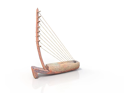 Vintage Style Wooden Small Boat Model Decorative Home Ornament With String Details 3d model