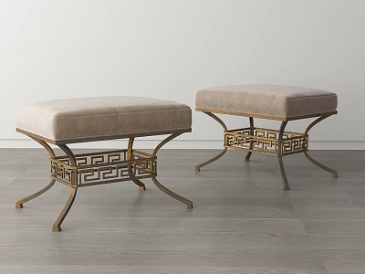 Elegant Sofa Stools With Upholstered Seats And Gold Metal Geometric Frames 3d model
