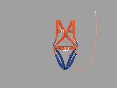 Orange And Blue Safety Harness With Adjustable Straps And Rope 3d model