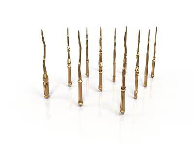 Slender Gold Metal Probes Arranged On White Background For Precision Instruments 3d model