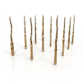 Slender Gold Metal Probes Arranged On White Background For Precision Instruments