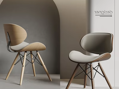 Modern Minimalist Dining Chairs With Wooden Frame Curved Back And Fabric Seat Design 3d model